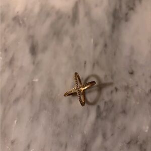 Gold Crisscross Ring with Rhinestones